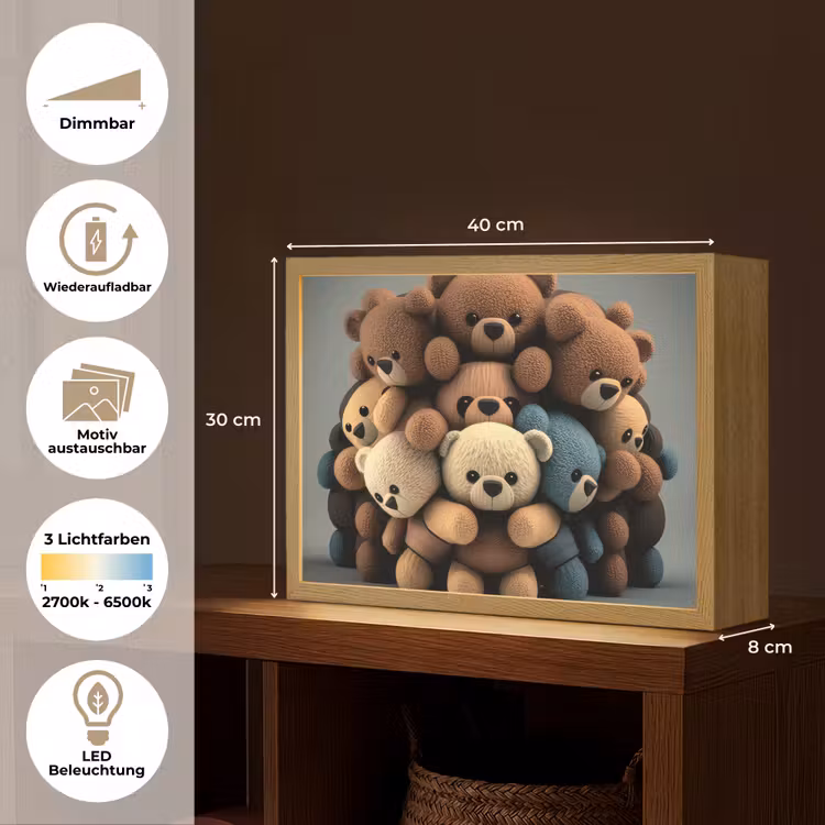 Teddybeer - Knuffel - Bruin - Design - Jongens - Meisjes Light Box met batterij (Wandlamp kind) middel -USP_websiteoverzichtDE