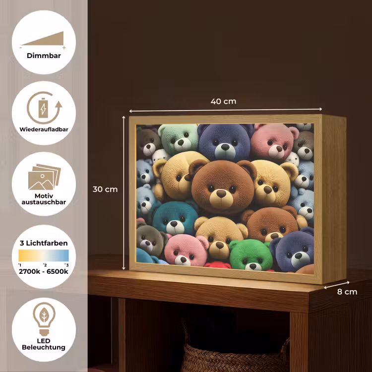 Knuffelbeer - Teddy - Design - Kids Light Box met batterij (Wandlamp kind) middel -USP_websiteoverzichtDE