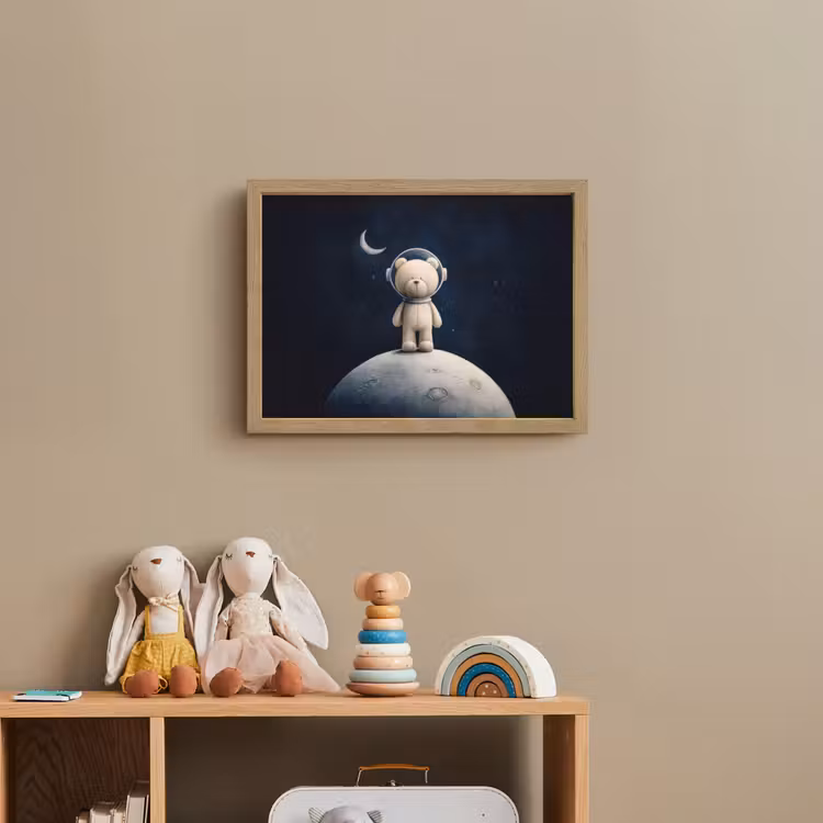 Teddybeer - Ruimtehelm - Maan - Sterren Light Box met batterij (Wandlamp kind) middel -sfeer2_kind