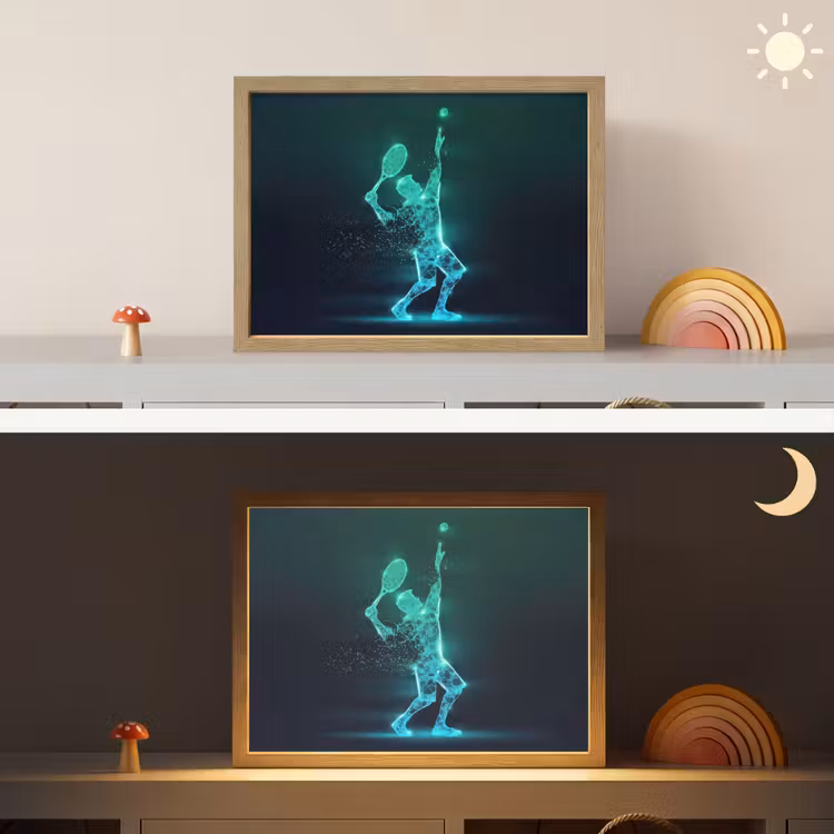 Tennis - Futuristisch - Sport - Neon Light Box met batterij (Wandlamp kind) middel -sfeer3_kind