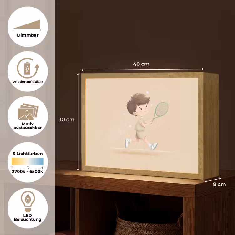 Tennis - Jongen - Sterretjes Light Box met batterij (Wandlamp kind) middel -USP_websiteoverzichtDE