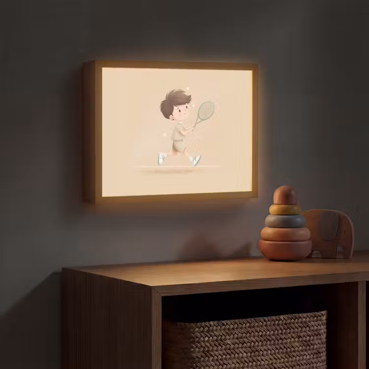 Tennis - Jongen - Sterretjes Light Box met batterij (Wandlamp kind) middel -sfeer5_kind