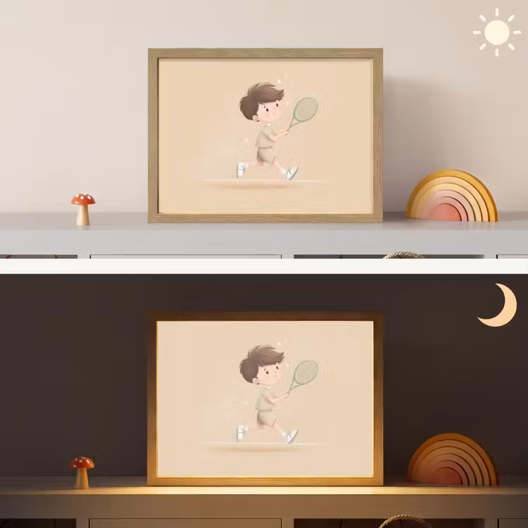 Tennis - Jongen - Sterretjes Light Box met batterij (Wandlamp kind) middel -sfeer3_kind
