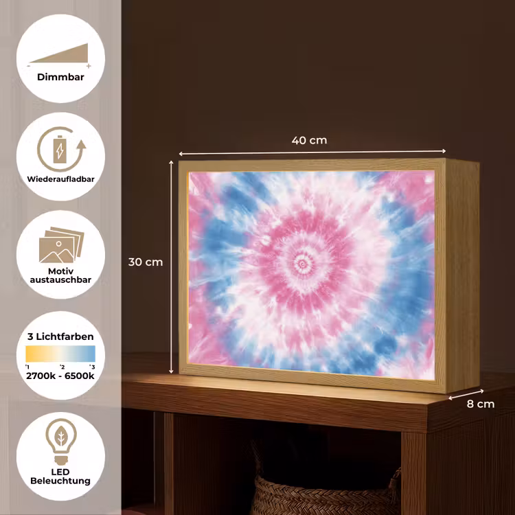 Tie-dye - Roze - Patroon Light Box met batterij (Wandlamp kind) middel -USP_websiteoverzichtDE