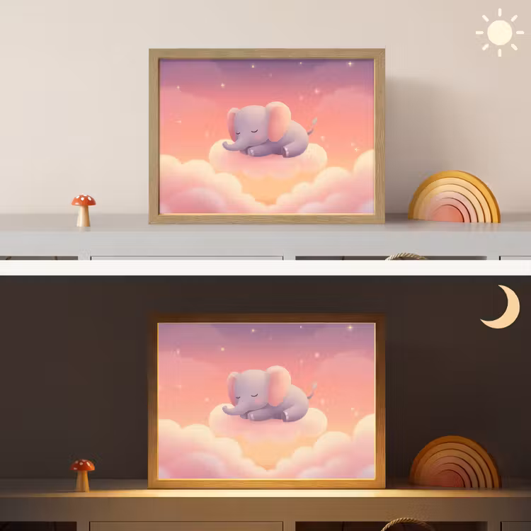 Dier - Roze - Wolken Light Box met batterij (Wandlamp kind) middel -sfeer3_kind