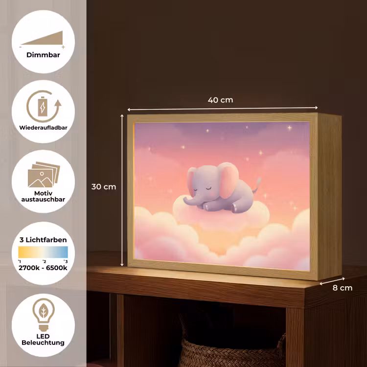 Dier - Roze - Wolken Light Box met batterij (Wandlamp kind) middel -USP_websiteoverzichtDE