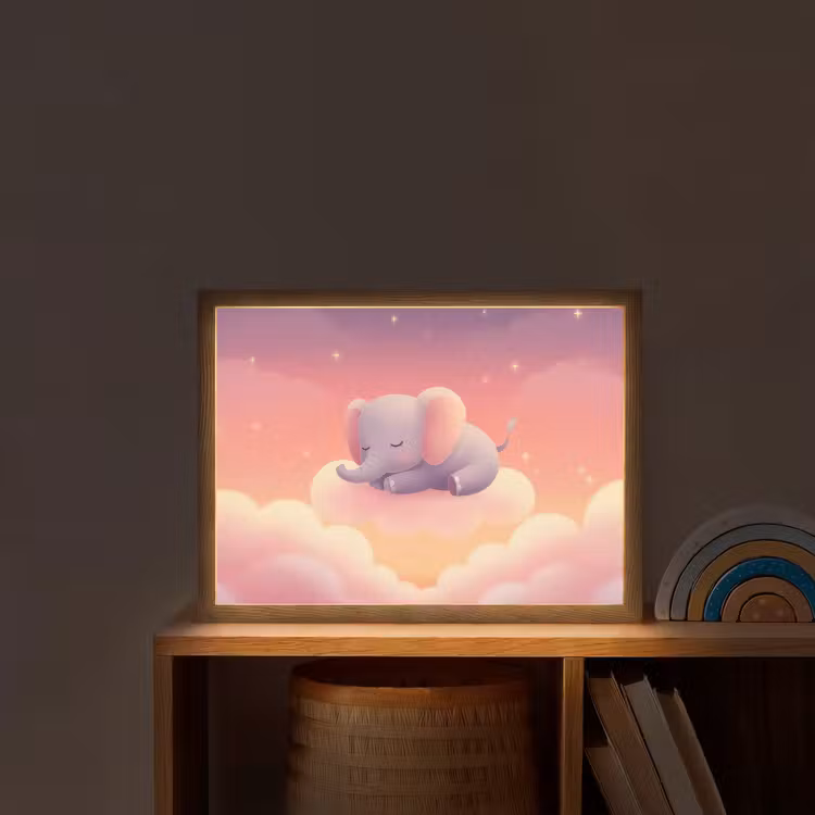 Dier - Roze - Wolken Light Box met batterij (Wandlamp kind) middel -sfeer1_kind