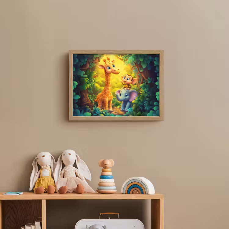 Dieren - Jungle - Giraf - Olifant - Aapje Light Box met batterij (Wandlamp kind) middel -sfeer2_kind