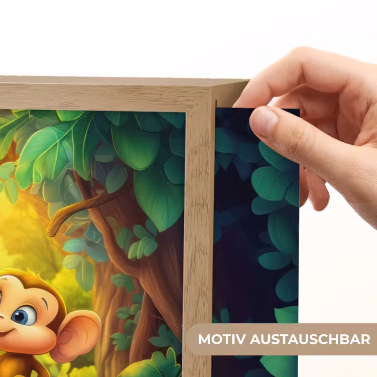 Dieren - Jungle - Giraf - Olifant - Aapje Light Box met batterij (Wandlamp kind) middel -USP_websiteprintDE
