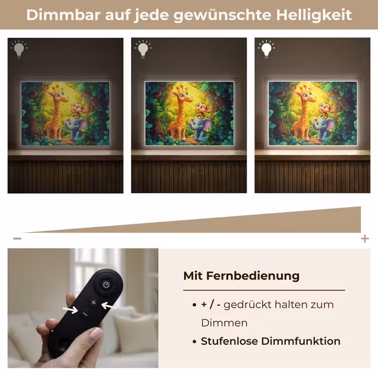 Dieren - Jungle - Giraf - Olifant - Aapje Light Box met batterij (Wandlamp kind) middel -USP_dimbaarDE