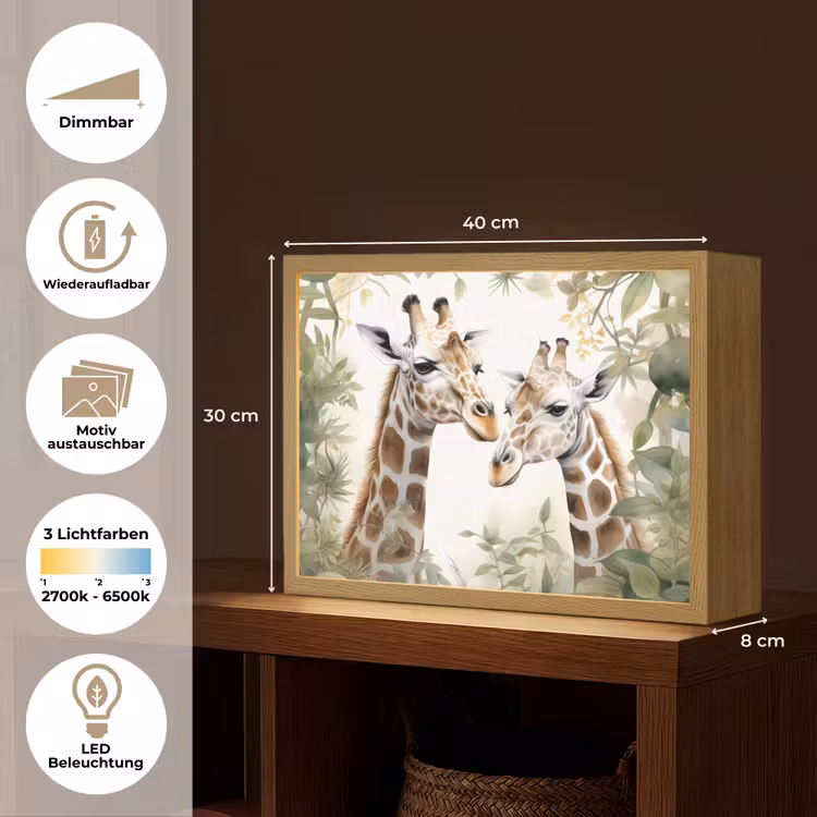 Dieren - Giraffe - Bladeren - Kinderen Light Box met batterij (Wandlamp kind) middel -USP_websiteoverzichtDE
