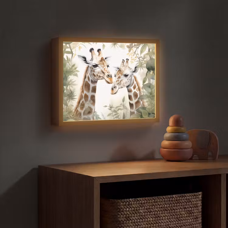 Dieren - Giraffe - Bladeren - Kinderen Light Box met batterij (Wandlamp kind) middel -sfeer5_kind