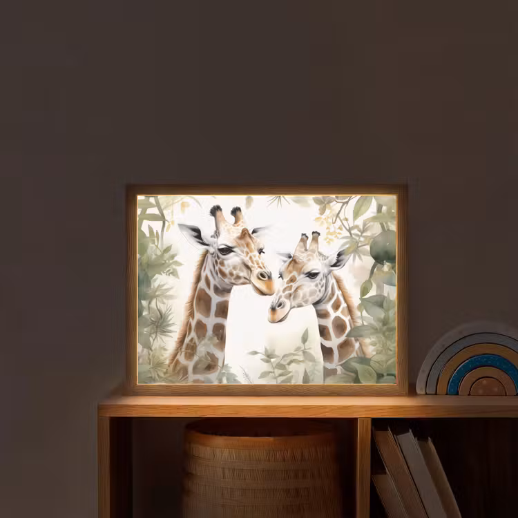 Dieren - Giraffe - Bladeren - Kinderen Light Box met batterij (Wandlamp kind) middel -sfeer1_kind