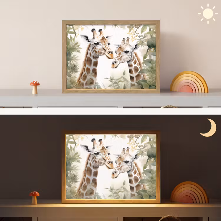 Dieren - Giraffe - Bladeren - Kinderen Light Box met batterij (Wandlamp kind) middel -sfeer3_kind