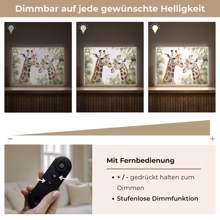 Dieren - Giraffe - Bladeren - Kinderen Light Box met batterij (Wandlamp kind) middel -USP_dimbaarDE
