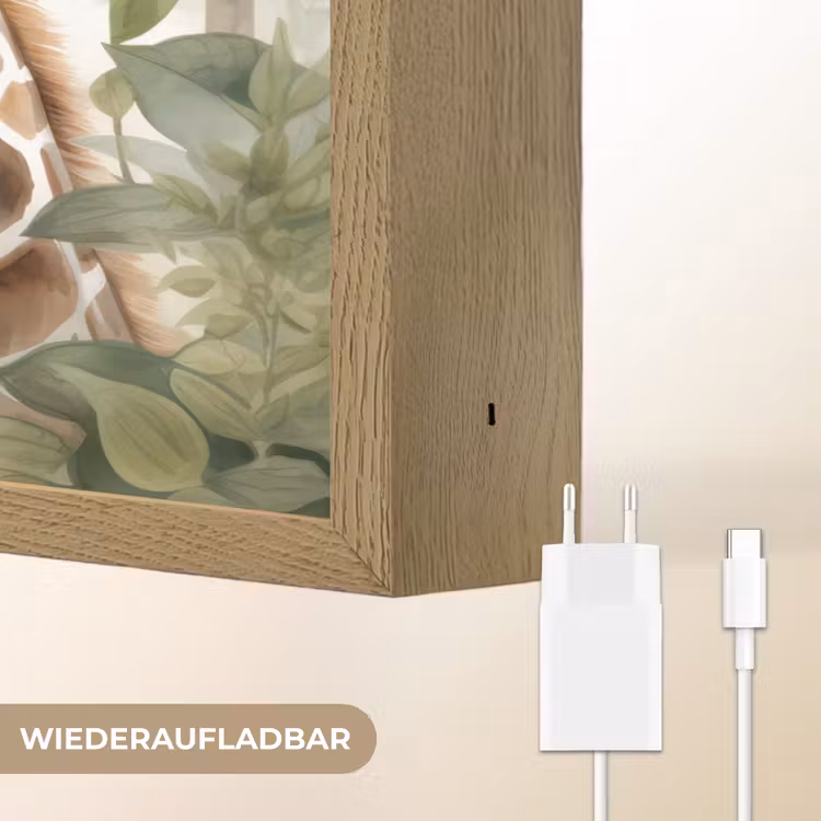 Dieren - Giraffe - Bladeren - Kinderen Light Box met batterij (Wandlamp kind) middel -USP_websiteoplaadbaarDE