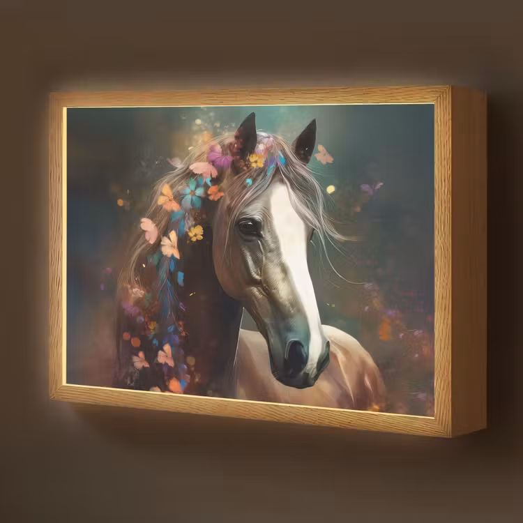 Dieren - Paard - Natuur - Vlinder - Bloemen Light Box met batterij (Wandlamp kind) middel -z3d_website