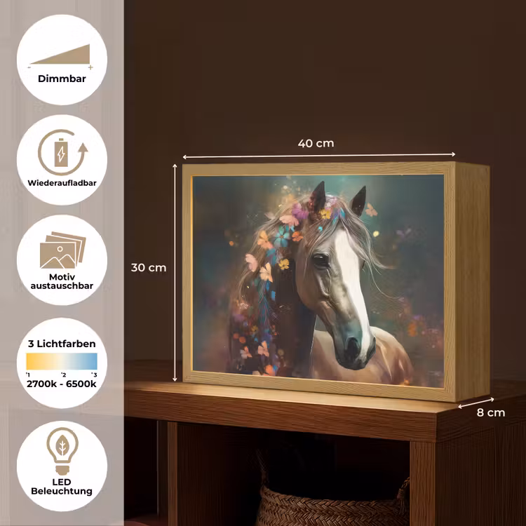Dieren - Paard - Natuur - Vlinder - Bloemen Light Box met batterij (Wandlamp kind) middel -USP_websiteoverzichtDE