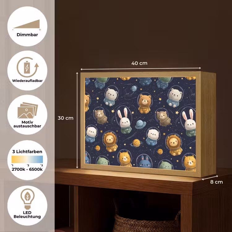 Dieren - Sterrenhemel - Ruimte Light Box met batterij (Wandlamp kind) middel -USP_websiteoverzichtDE