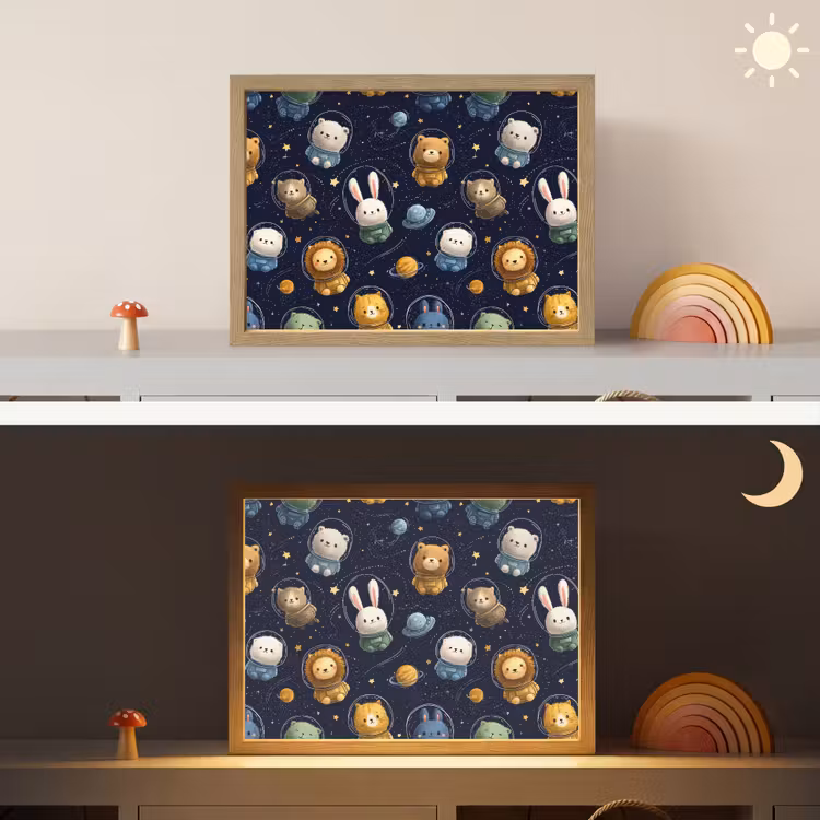 Dieren - Sterrenhemel - Ruimte Light Box met batterij (Wandlamp kind) middel -sfeer3_kind