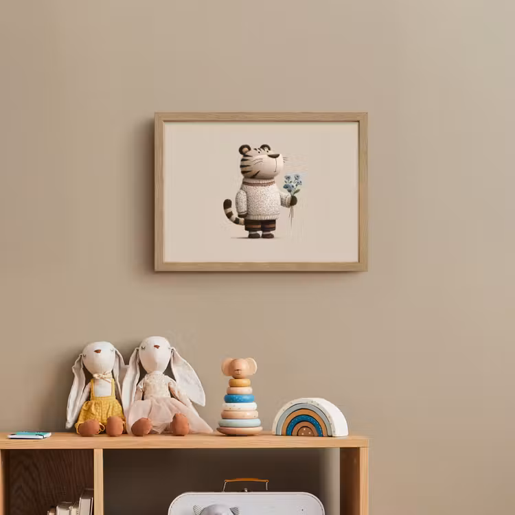 Tijger - Blauwe bloemen - Rustig Light Box met batterij (Wandlamp kind) middel -sfeer2_kind