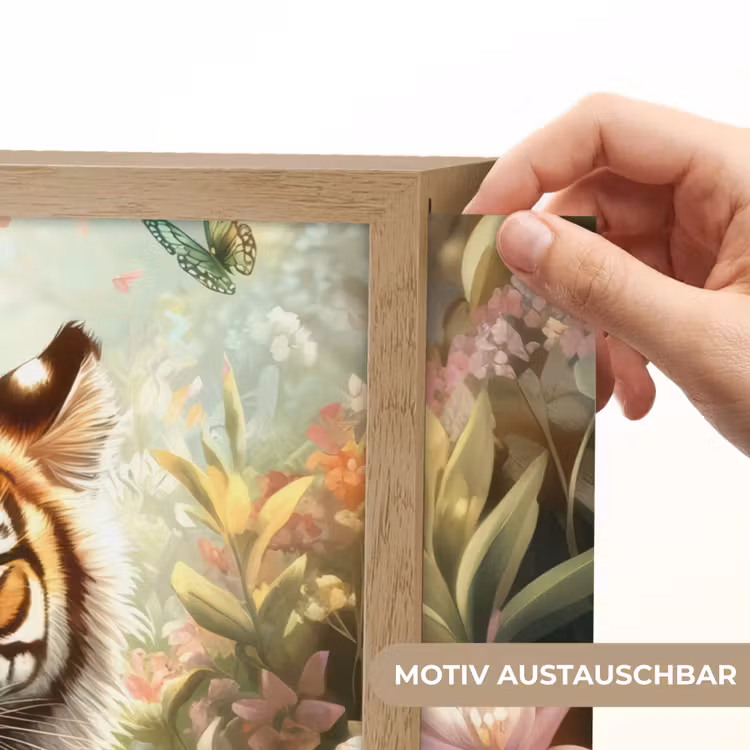 Tijger - Bloemen - Jungle - Dieren Light Box met batterij (Wandlamp kind) middel -USP_websiteprintDE
