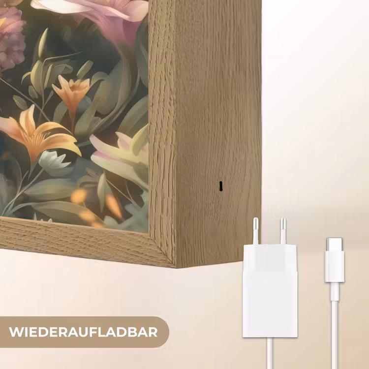 Tijger - Bloemen - Jungle - Dieren Light Box met batterij (Wandlamp kind) middel -USP_websiteoplaadbaarDE
