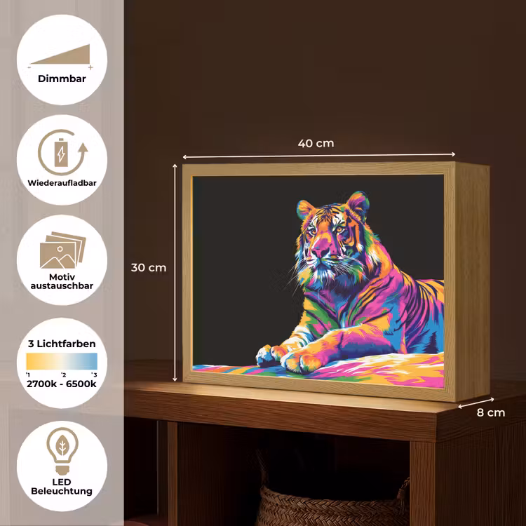 Tijger - Kleurrijk - Dieren - Zwart - Neon Light Box met batterij (Wandlamp kind) middel -USP_websiteoverzichtDE