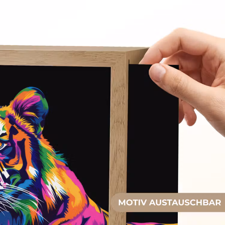 Tijger - Kleurrijk - Dieren - Zwart - Neon Light Box met batterij (Wandlamp kind) middel -USP_websiteprintDE