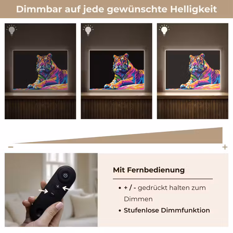 Tijger - Kleurrijk - Dieren - Zwart - Neon Light Box met batterij (Wandlamp kind) middel -USP_dimbaarDE