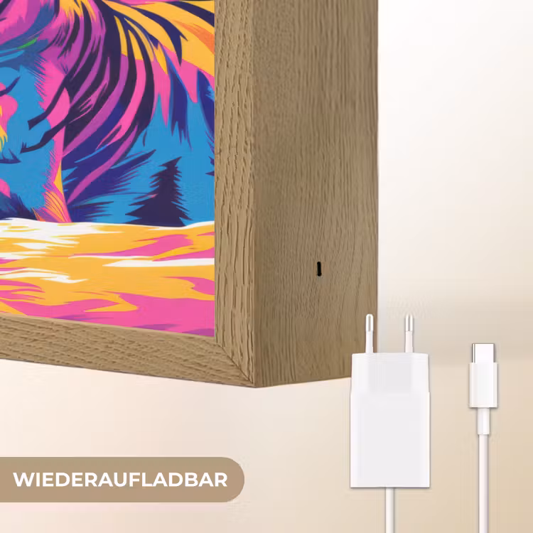 Tijger - Kleurrijk - Dieren - Zwart - Neon Light Box met batterij (Wandlamp kind) middel -USP_websiteoplaadbaarDE