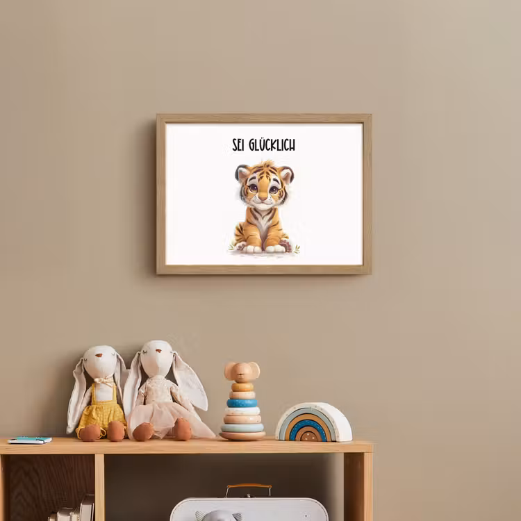 Tijger - Wees gelukkig - Quote - Dier Light Box met batterij (Wandlamp kind) middel -sfeer2_kind