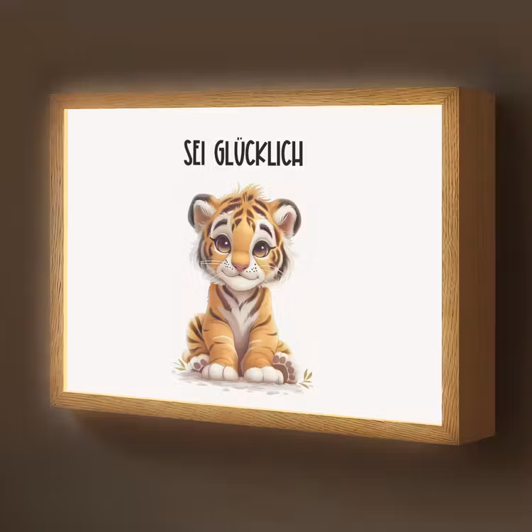Tijger - Wees gelukkig - Quote - Dier Light Box met batterij (Wandlamp kind) middel -z3d_website