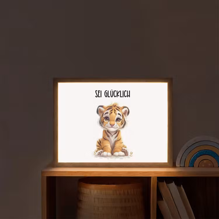Tijger - Wees gelukkig - Quote - Dier Light Box met batterij (Wandlamp kind) middel -sfeer1_kind