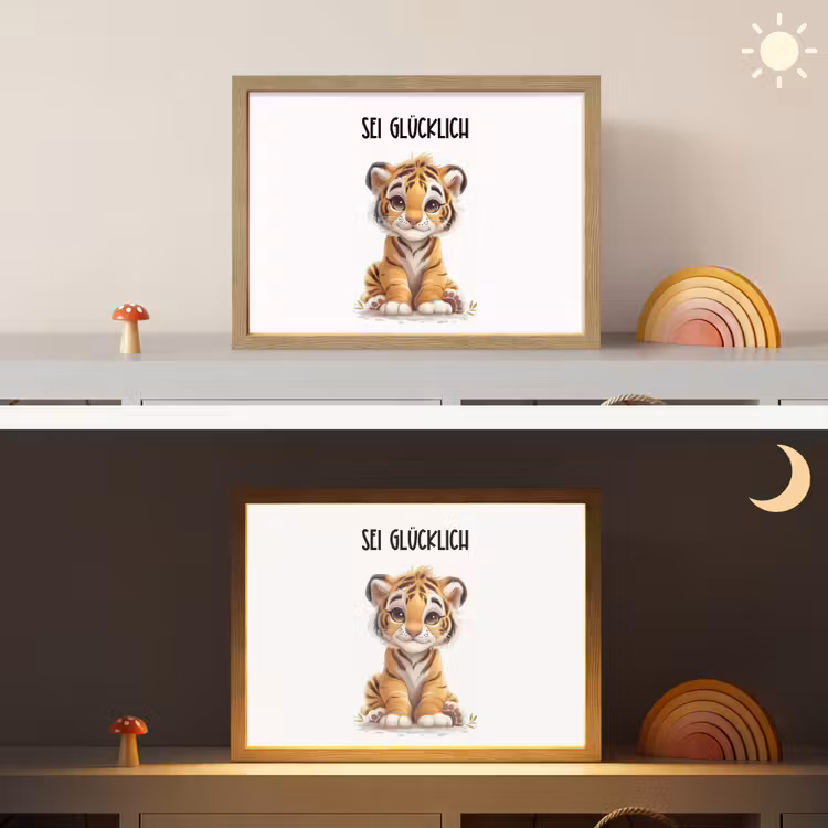 Tijger - Wees gelukkig - Quote - Dier Light Box met batterij (Wandlamp kind) middel -sfeer3_kind