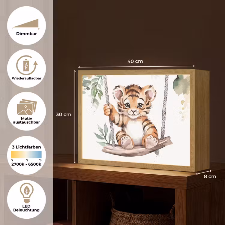 Tijger - Dier - Kinderen - Jungle Light Box met batterij (Wandlamp kind) middel -USP_websiteoverzichtDE