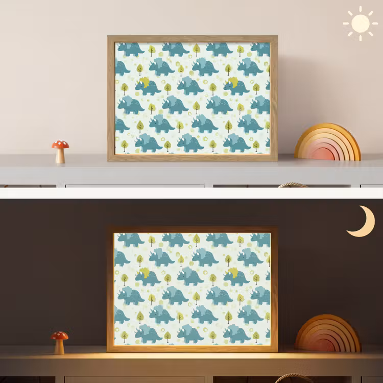 Triceratop - Blauw - Stippen - Boompjes Light Box met batterij (Wandlamp kind) middel -sfeer3_kind