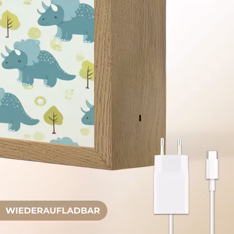 Triceratop - Blauw - Stippen - Boompjes Light Box met batterij (Wandlamp kind) middel -USP_websiteoplaadbaarDE