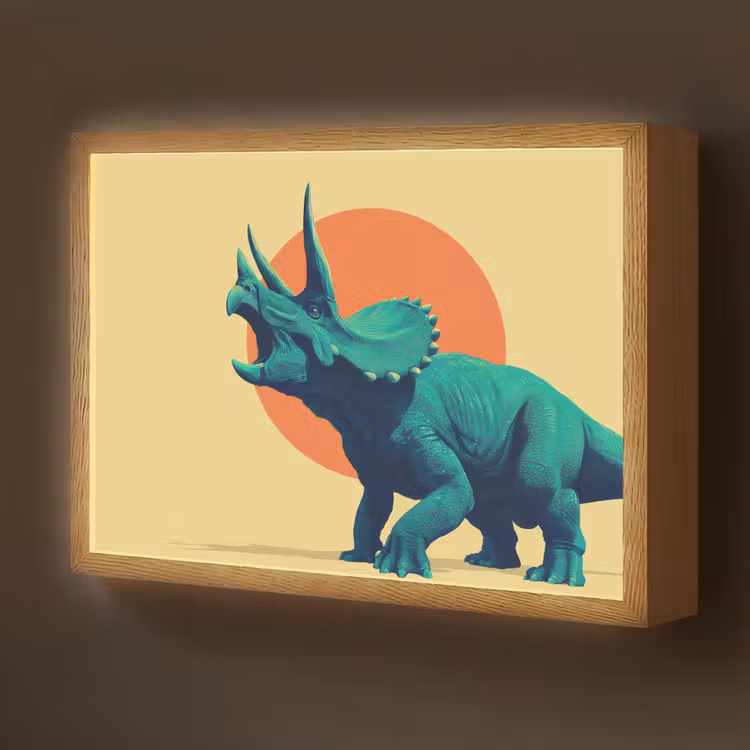 Triceratops - Cirkel - Oranje - Hoorns Light Box met batterij (Wandlamp kind) middel -z3d_website