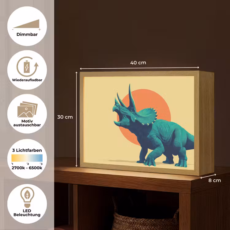Triceratops - Cirkel - Oranje - Hoorns Light Box met batterij (Wandlamp kind) middel -USP_websiteoverzichtDE