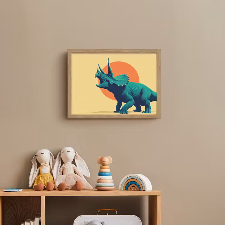 Triceratops - Cirkel - Oranje - Hoorns Light Box met batterij (Wandlamp kind) middel -sfeer2_kind
