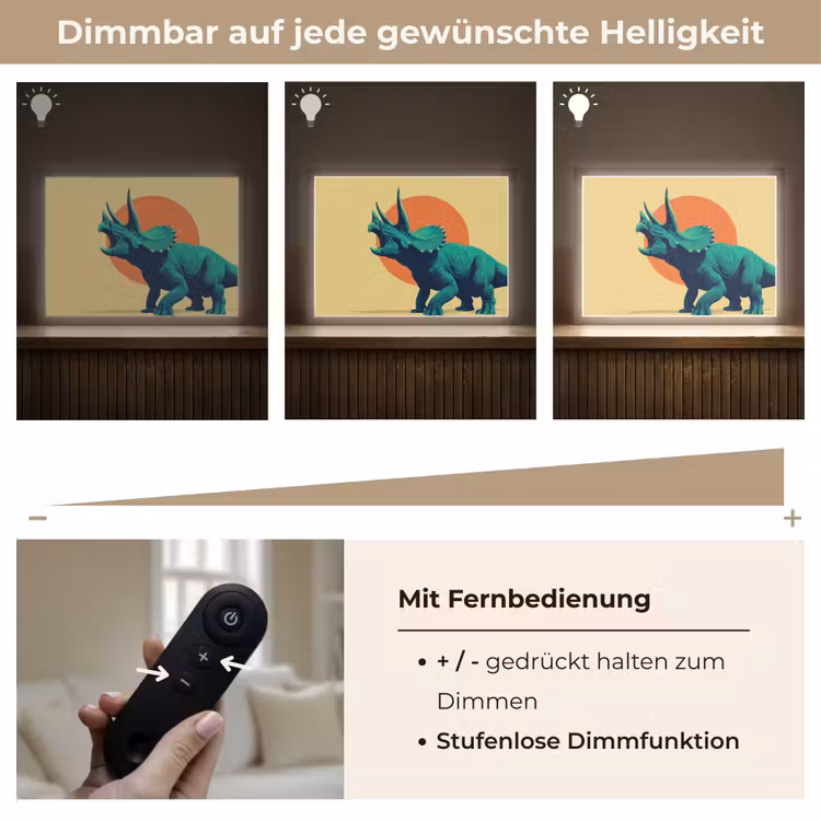 Triceratops - Cirkel - Oranje - Hoorns Light Box met batterij (Wandlamp kind) middel -USP_dimbaarDE