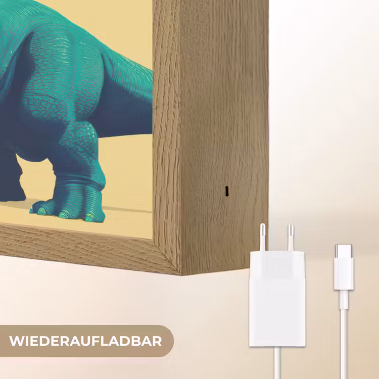 Triceratops - Cirkel - Oranje - Hoorns Light Box met batterij (Wandlamp kind) middel -USP_websiteoplaadbaarDE