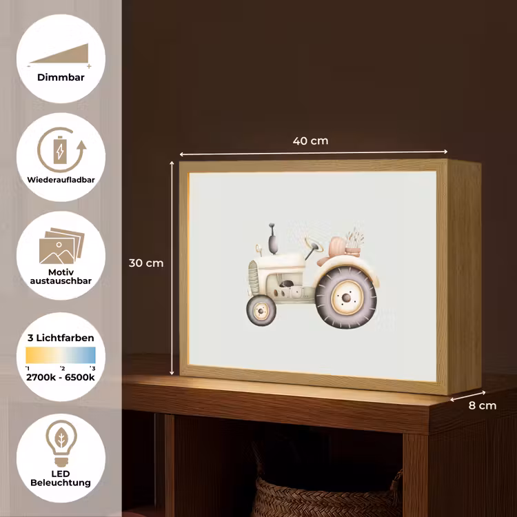 Vintage - Tractor - Pastel Light Box met batterij (Wandlamp kind) middel -USP_websiteoverzichtDE