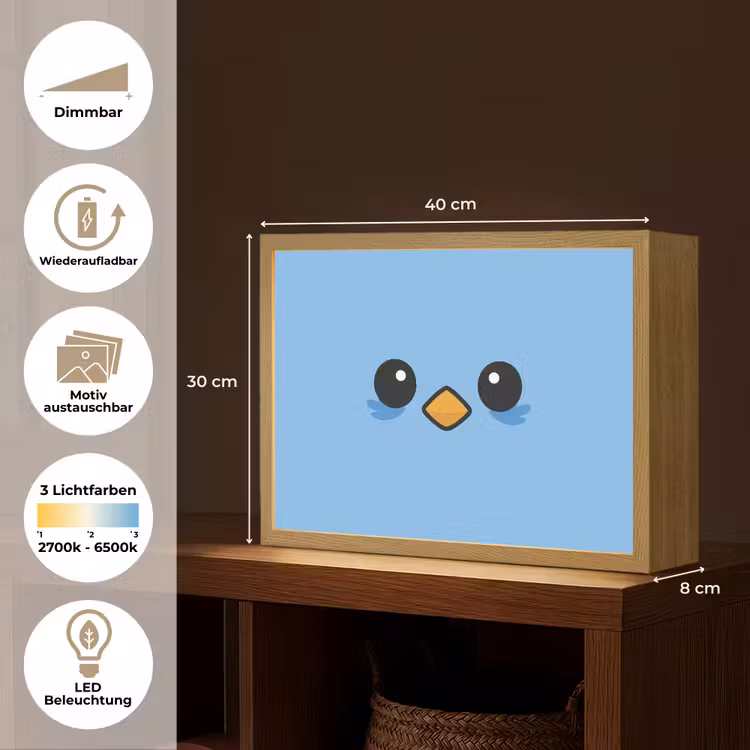 Vogel - Blauw - Eenvoudig Light Box met batterij (Wandlamp kind) middel -USP_websiteoverzichtDE