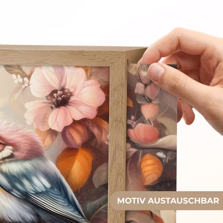 Vogels - Bloemen - Roze - Pastel Light Box met batterij (Wandlamp kind) middel -USP_websiteprintDE