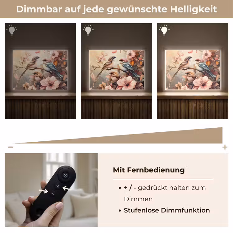 Vogels - Bloemen - Roze - Pastel Light Box met batterij (Wandlamp kind) middel -USP_dimbaarDE