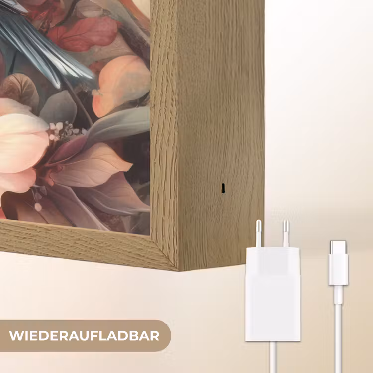Vogels - Bloemen - Roze - Pastel Light Box met batterij (Wandlamp kind) middel -USP_websiteoplaadbaarDE