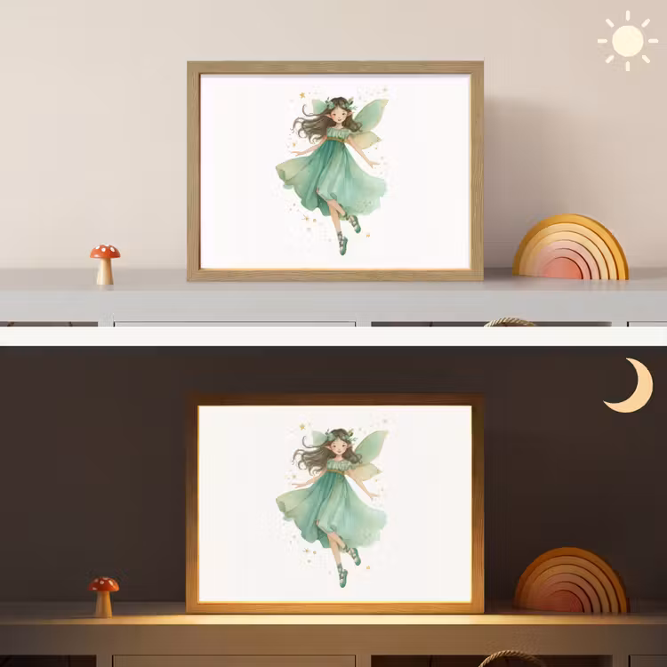 Bosfee - Groen - Sprookje Light Box met batterij (Wandlamp kind) middel -sfeer3_kind