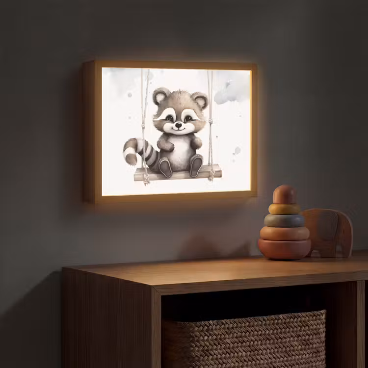 Wasbeer - Dier - Kinderen Light Box met batterij (Wandlamp kind) middel -sfeer5_kind